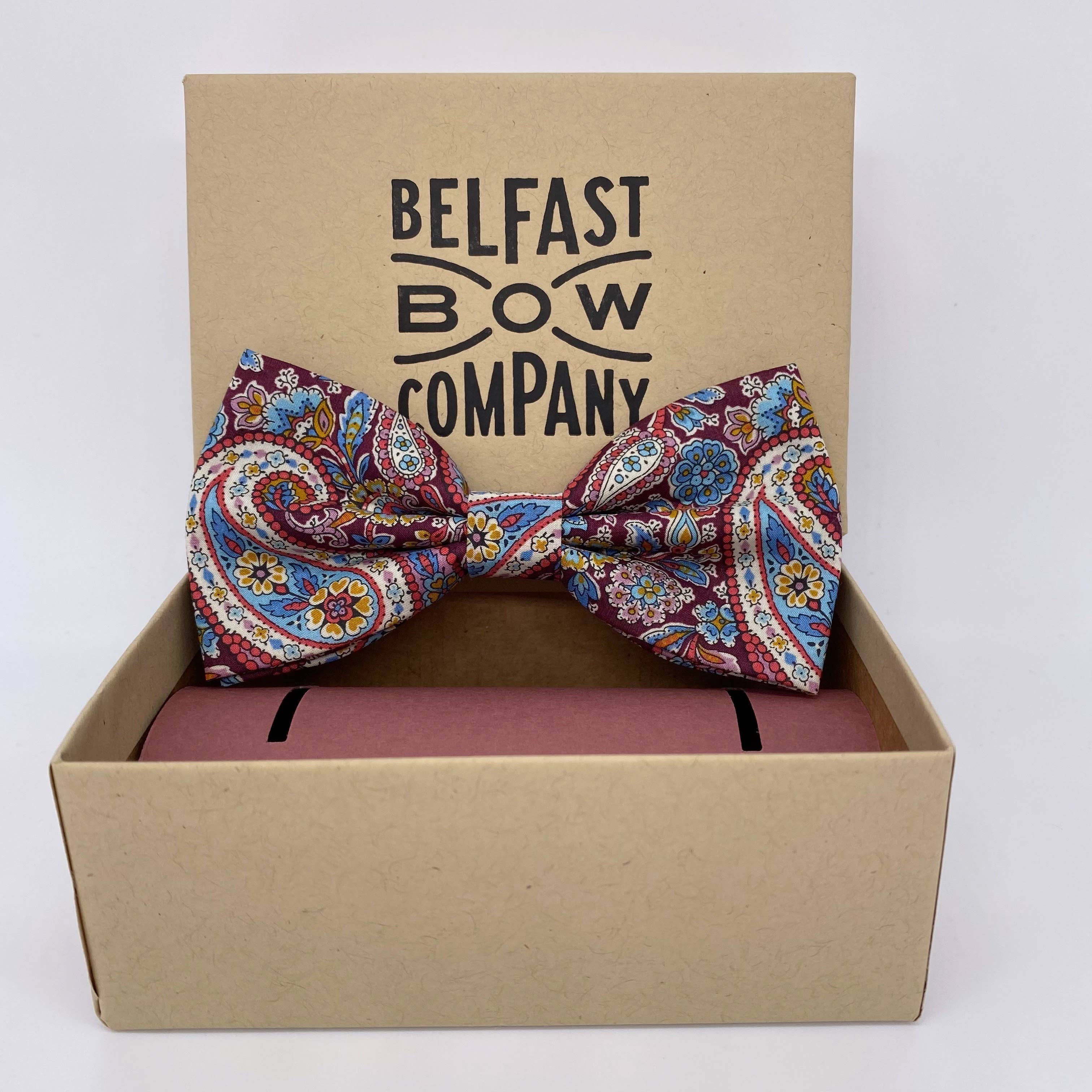 Belfast Bow Company - Liberty of London Bow Tie in Burgundy Paisley
