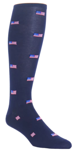 Classic Navy, Red, White, and Clematis Blue American Flags Cotton Sock Linked Toe OTC