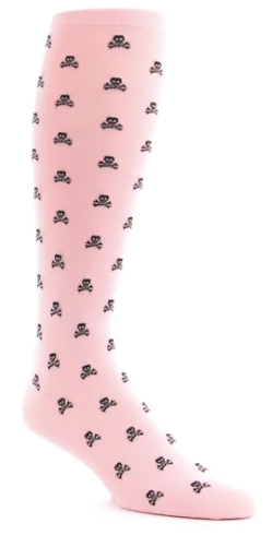 Pink with Black Skull and Crossbones Cotton Sock Linked Toe OTC
