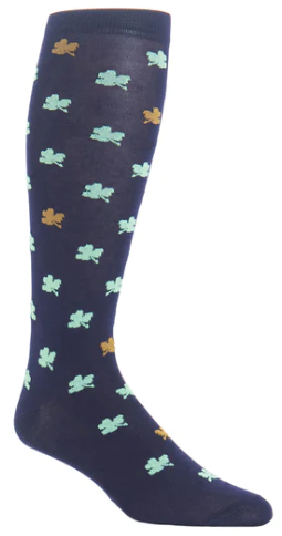 Classic Navy with Green and Gold Shamrock Cotton Sock Linked Toe OTC