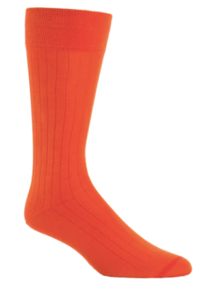 Red Orange Solid Ribbed Cotton Sock Linked Toe OTC
