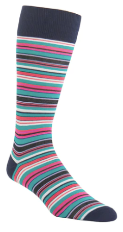 Cl. Navy, with White, Azure Blue, Coral, Rose, Lavender and Ceramic Variegated Stripe Cotton Sock Linked Toe OTC