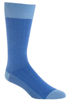 Azure Blue and Clematis Blue Herringbone Cotton Sock Linked Toe OTC