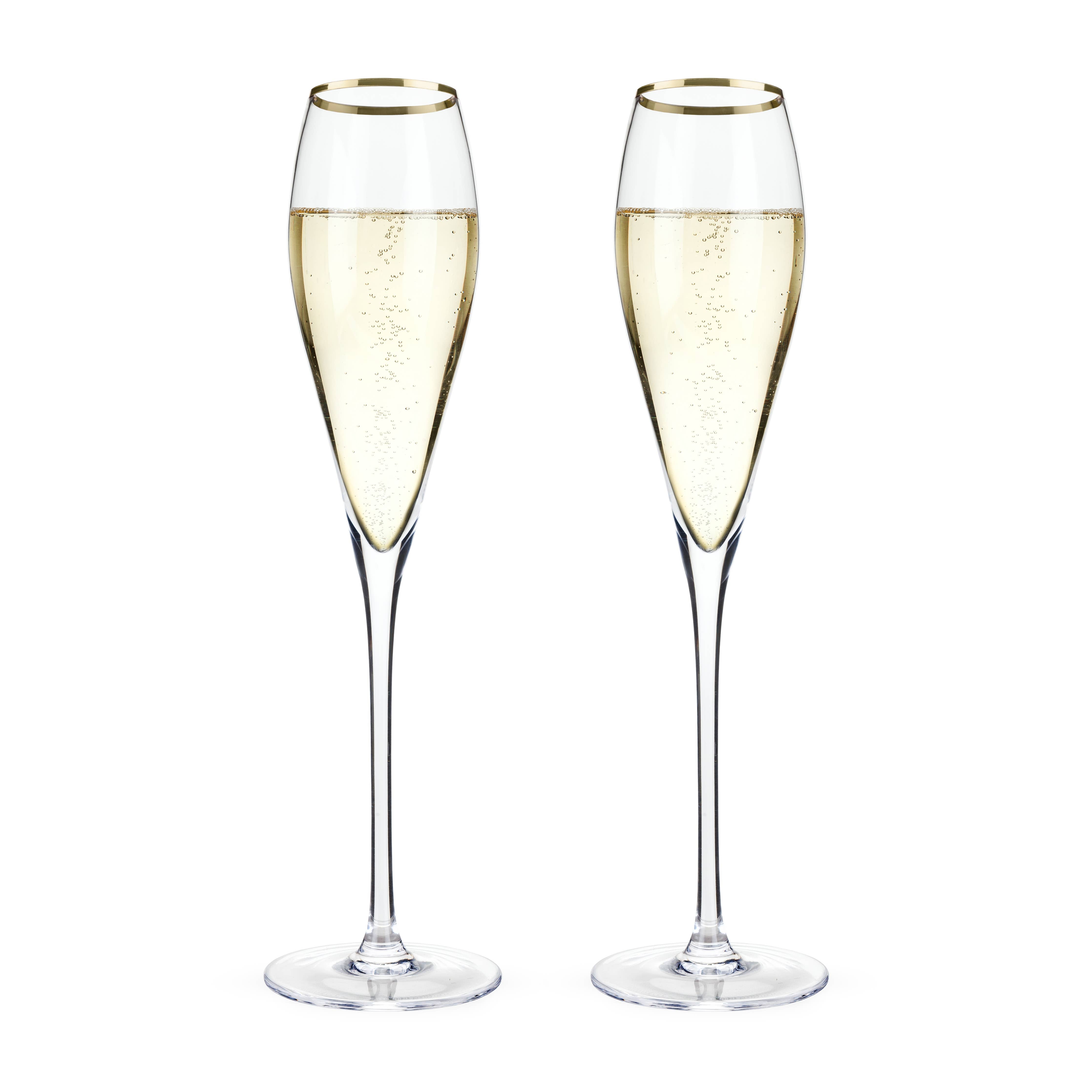 Viski - Belmont™ - Gold Rimmed Crystal Champagne Flutes (Set of 2)