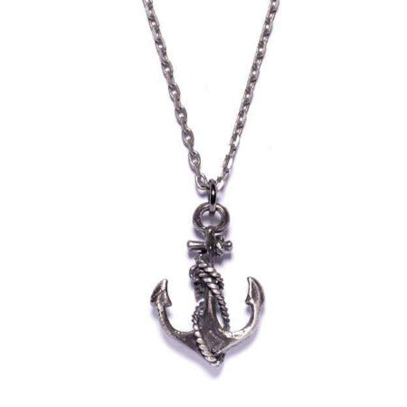 Oxidized Silver Anchor Necklace For Men