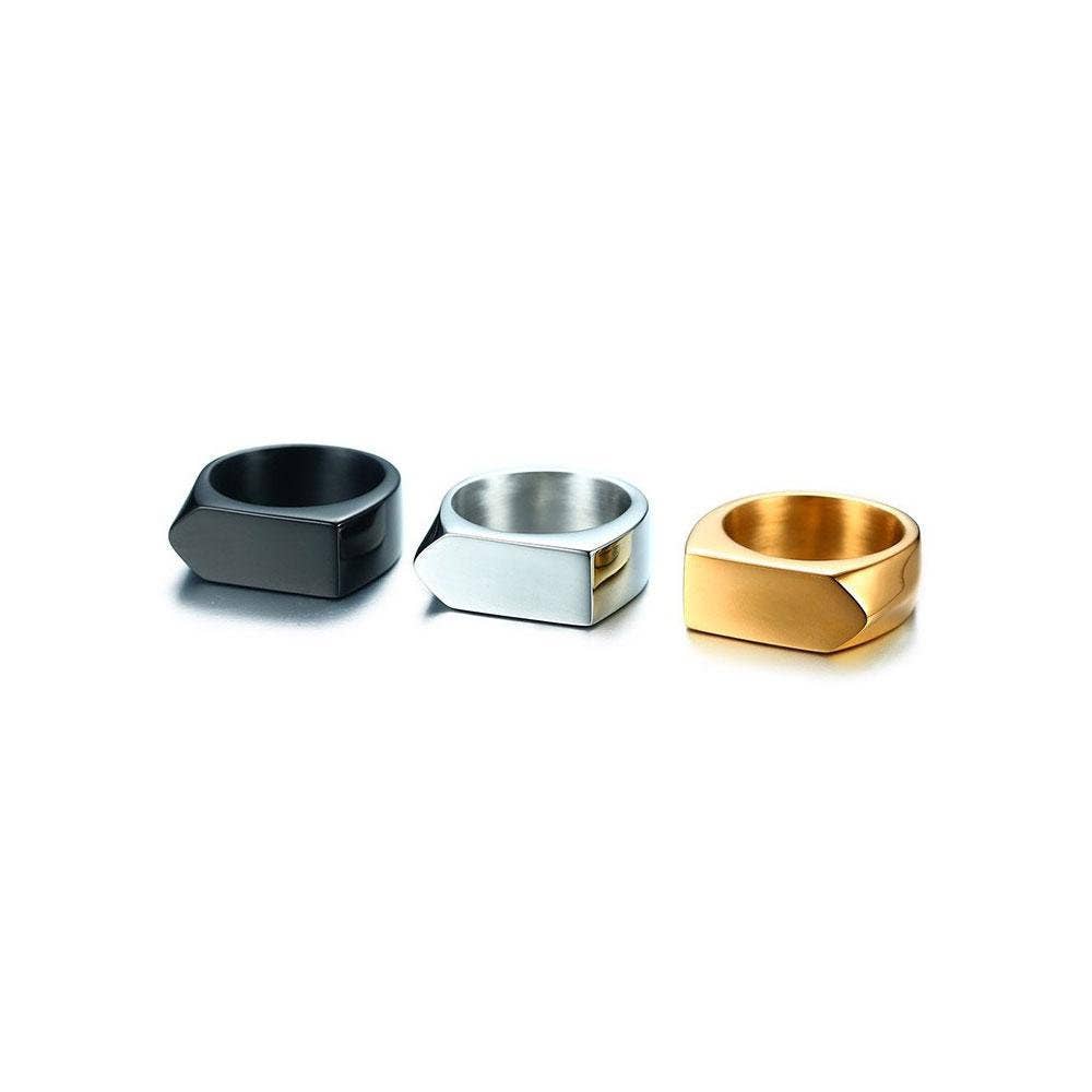 Stainless Steel High Polish Black or White Square Signet band Ring