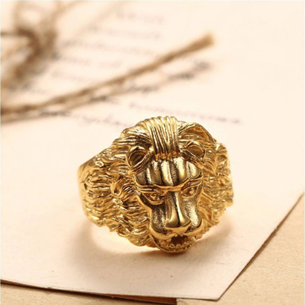 SEVEN50 - 316L Stainless Steel Gold Lion Head Rings