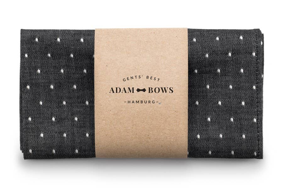 Adam Bows - Schwarzes Einstecktuch mit weißen Punkten