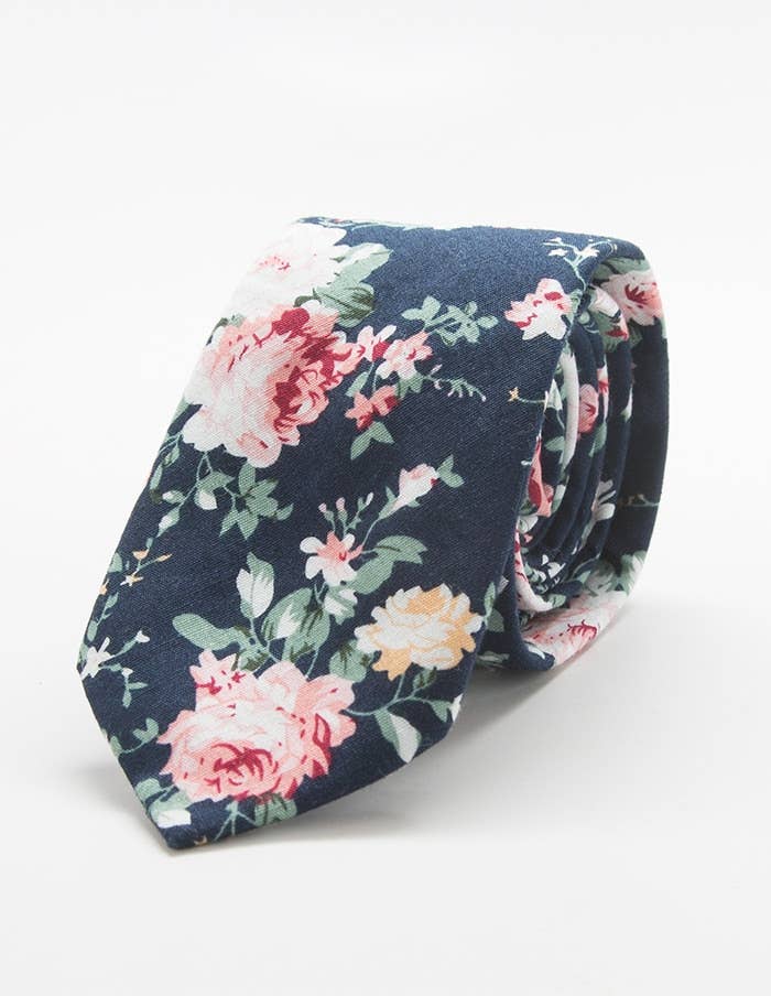 Admiral Row - Navy Floral Print Skinny Tie