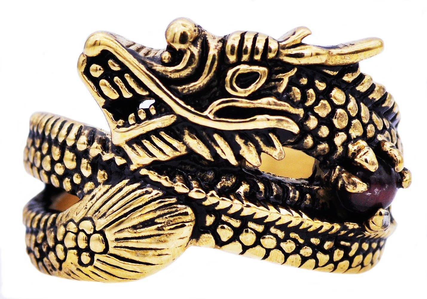 Blackjack Mens Jewelry - Mens Genuine Tiger Eye Gold  Dragon Ring