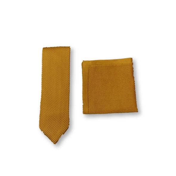 Broni&Bo - Orange Ember Knitted Tie and Pocket Square Set