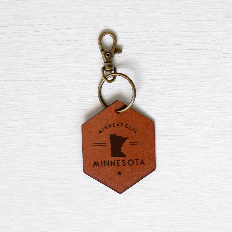 Gladfolk - Custom Leather Keychain with Modern City and State Design