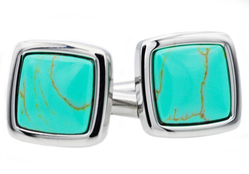 Blackjack Mens Jewelry - Men's Genuine Turquoise And Stainless Steel Cuff Links