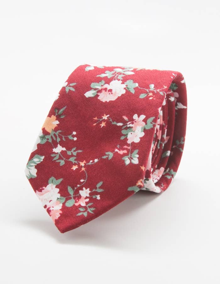 Admiral Row - Red Floral Print Skinny Tie