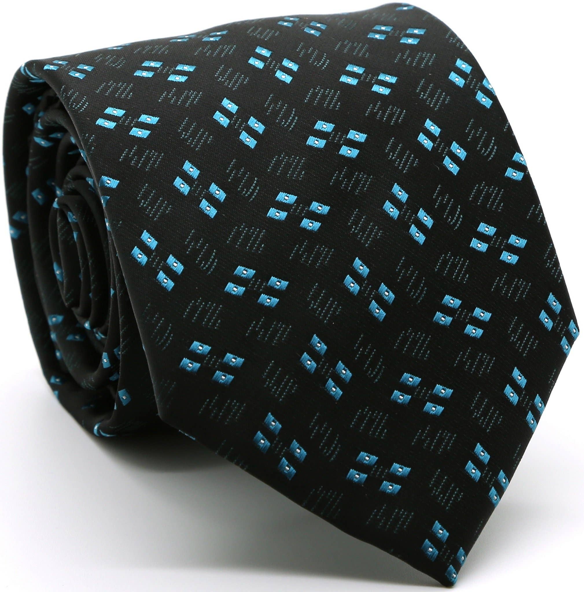 Ferrecci - Mens Dads Classic Turquoise Geometric Pattern Business Casual Necktie & Hanky Set QO-6