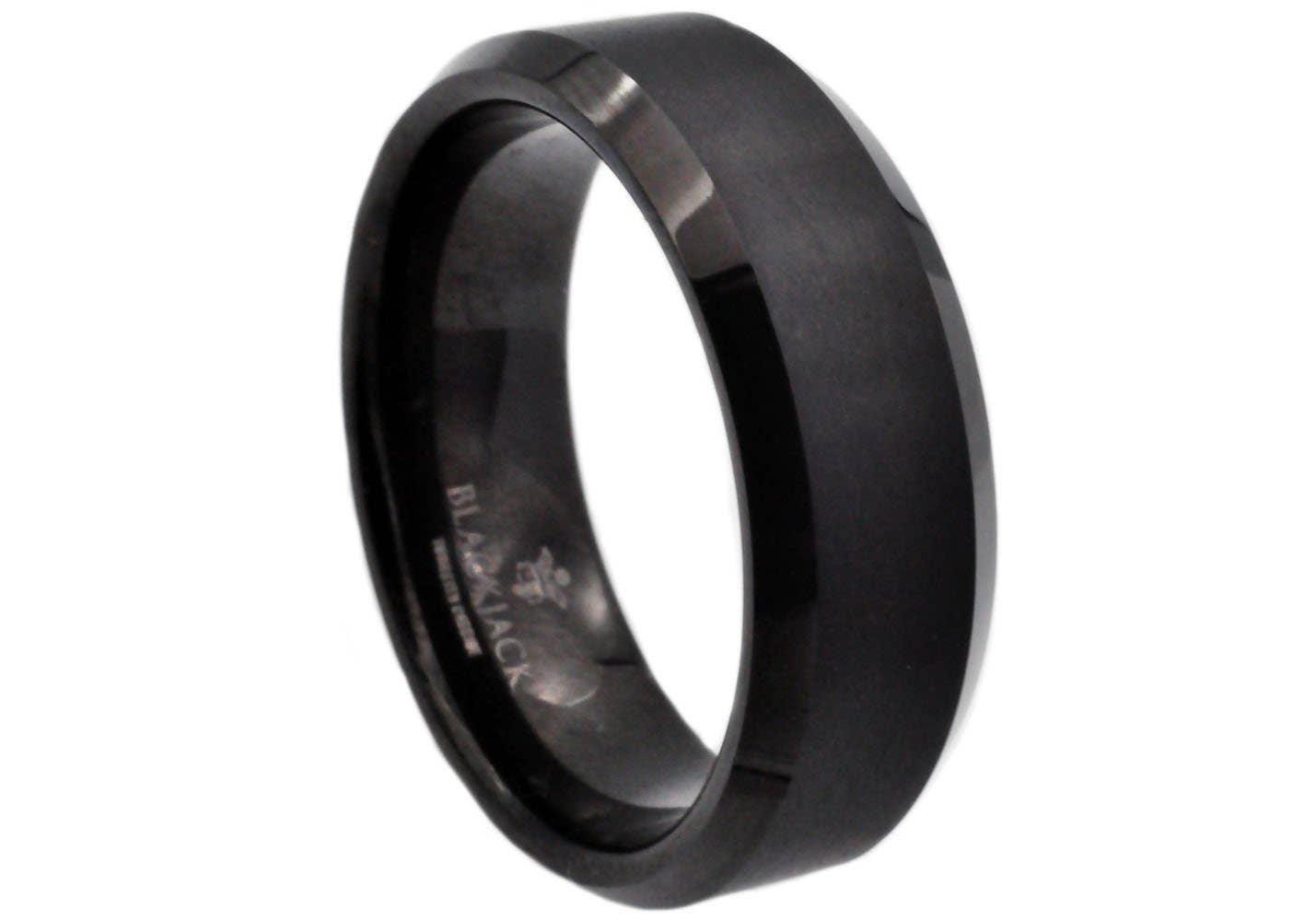 Blackjack Mens Jewelry - Mens Black Plated Tungsten Ring