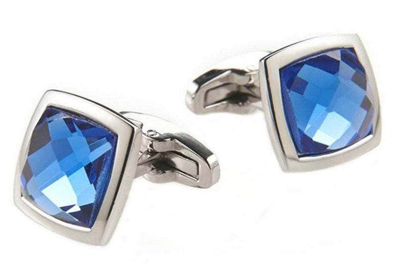 Blackjack Mens Jewelry - Men's Stainless Steel Cuff Links With Blue Crystals