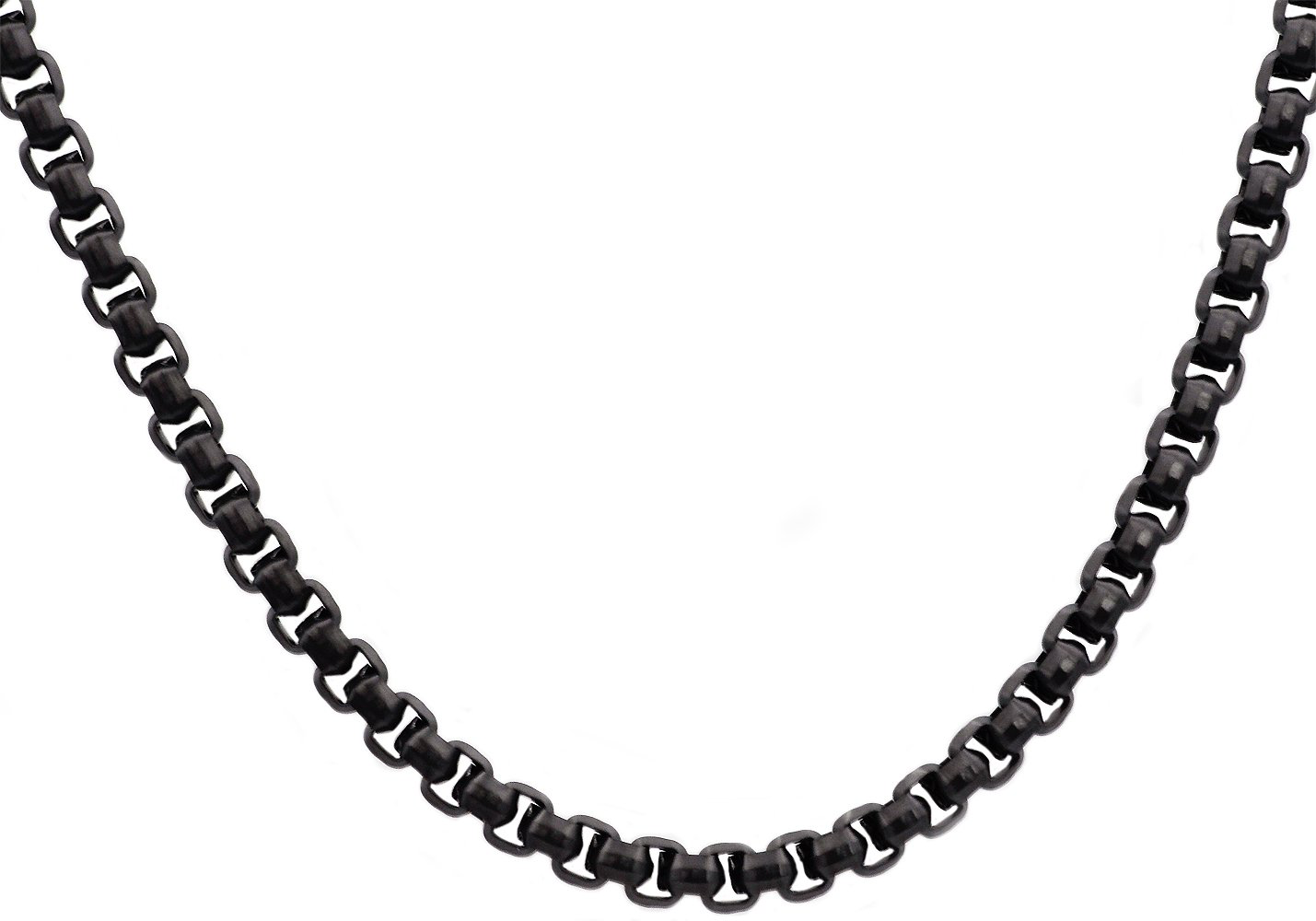 Mens Diamond Cut Black Stainless Steel Box Rolo Link Chain Necklace