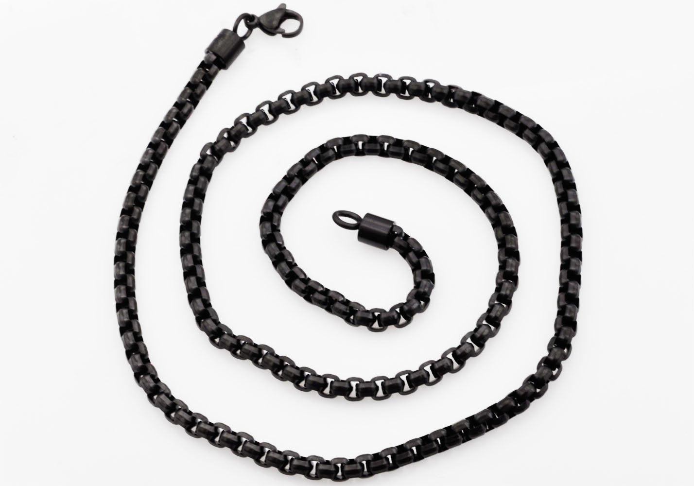 Mens Diamond Cut Black Stainless Steel Box Rolo Link Chain Necklace