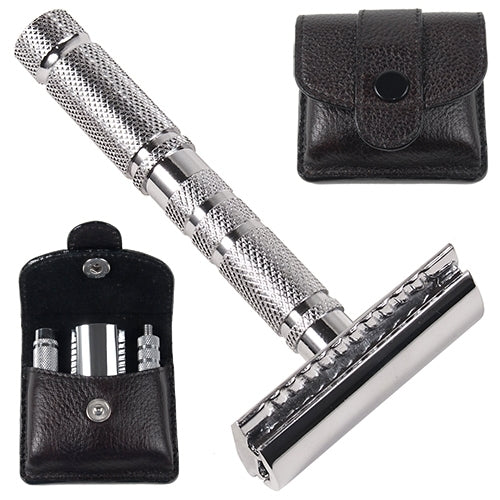 A1R 4-PIECE TRAVEL SAFETY RAZOR AND LEATHER CASE